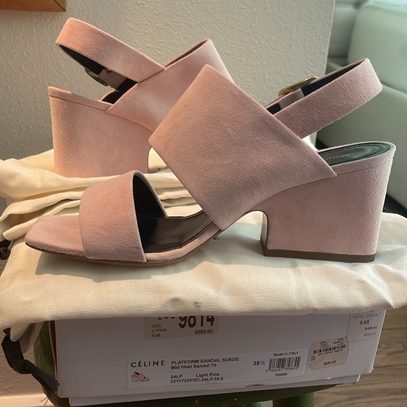 Celine platform sandal suede mid heel sandal light pink brand new size 39 1/2 - Picture 3 of 8